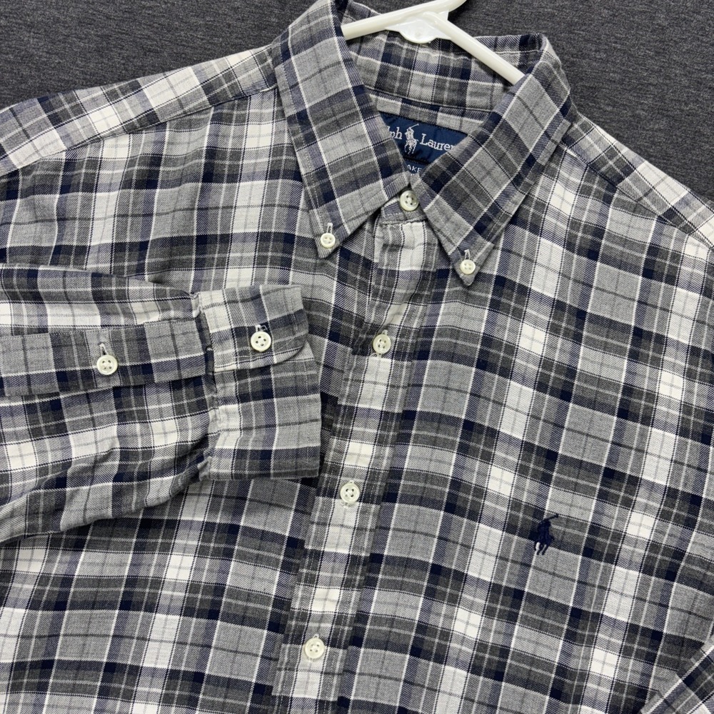 Vintage Ralph Lauren Blake Shirt Mens L Oxford Cloth Tartan Plaid Blue/gray